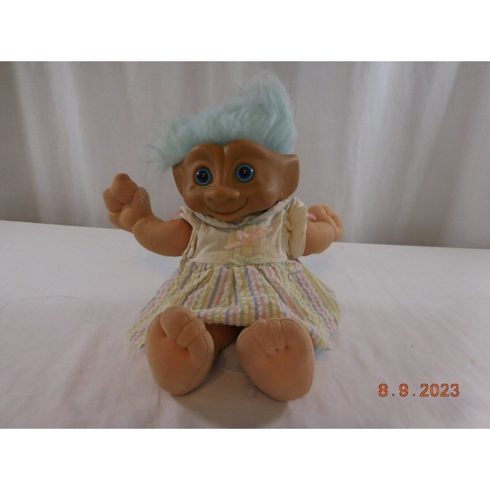 Troll Vintage 1991 Treasure Troll Blue Hair Eyes‎  Heart Gem 12” Plush Doll ACE